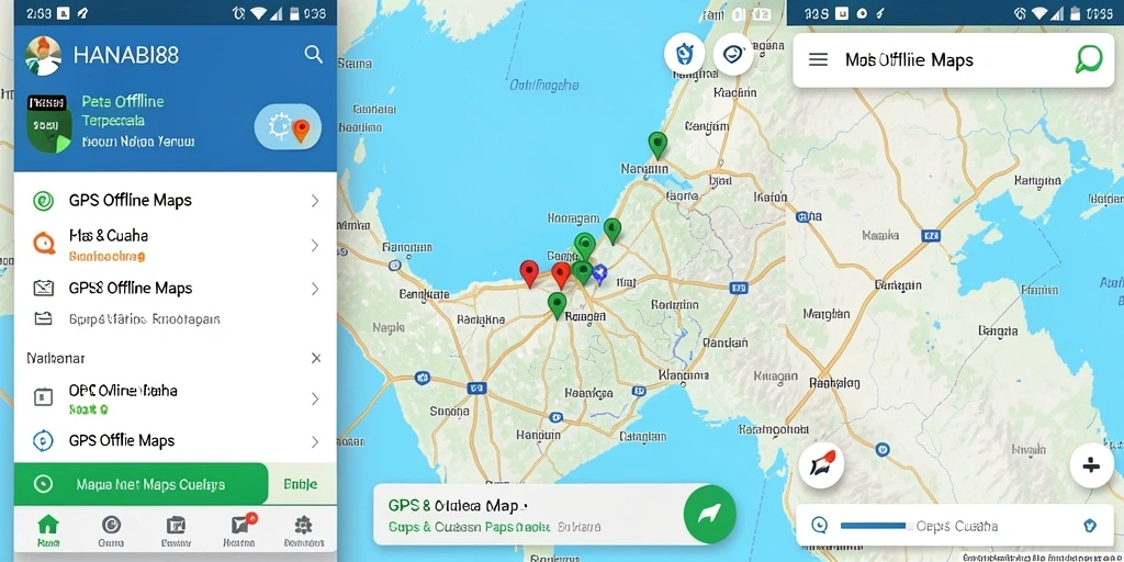 Antarmuka aplikasi <strong>HANABI88</strong> dengan fitur GPS Offline Maps yang intuitif.