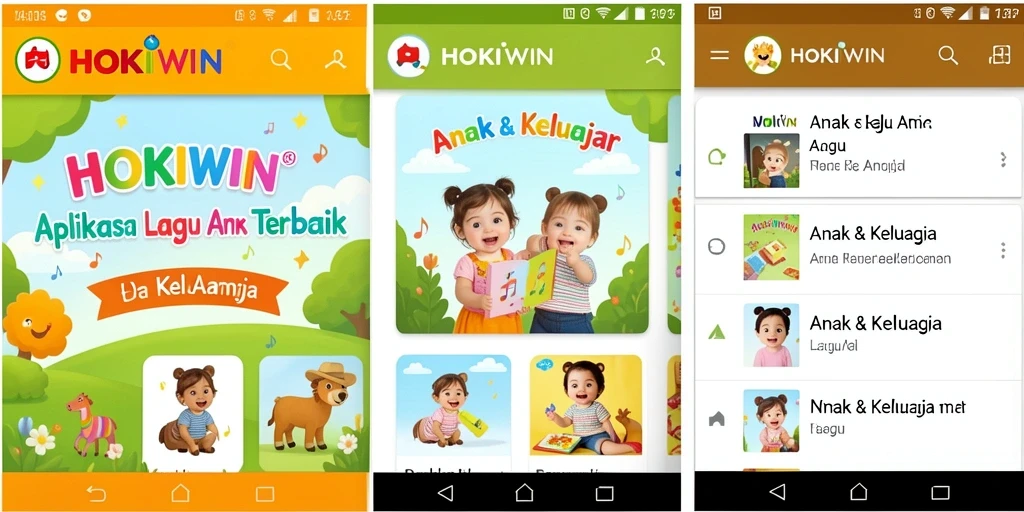 Antarmuka HOKIWIN yang ramah anak dengan koleksi lagu menarik.