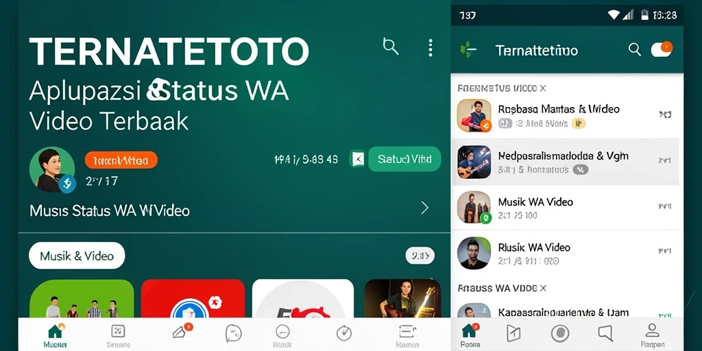 Antarmuka aplikasi TERNATETOTO dengan fitur Status WA Video yang menarik.