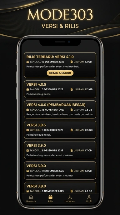 Halaman Riwayat Versi mode303 untuk Pengguna Android